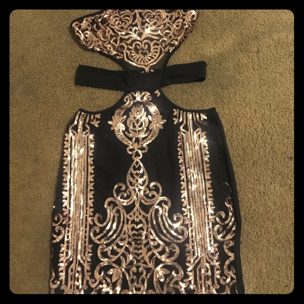 Black and gold sequence, mesh dress
